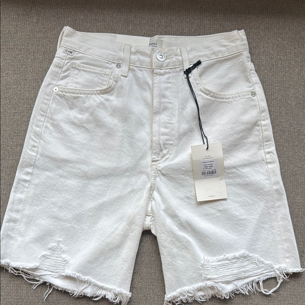 Citizens Of Humanity White Jean Shorts High-Waisted Distressed